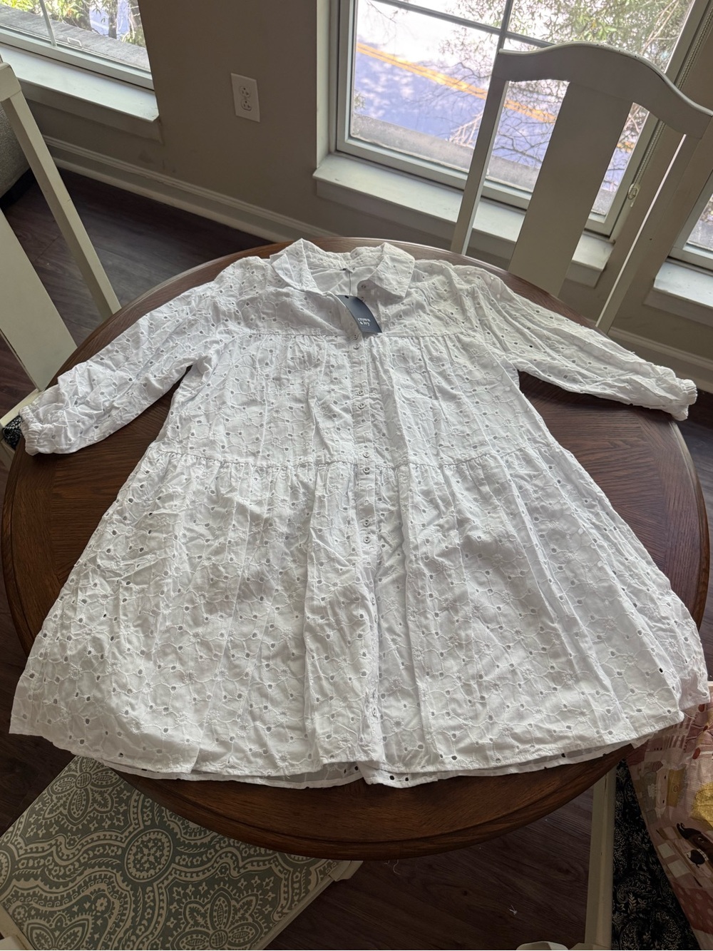 Crown & Ivy white button up eyelet dress NWT